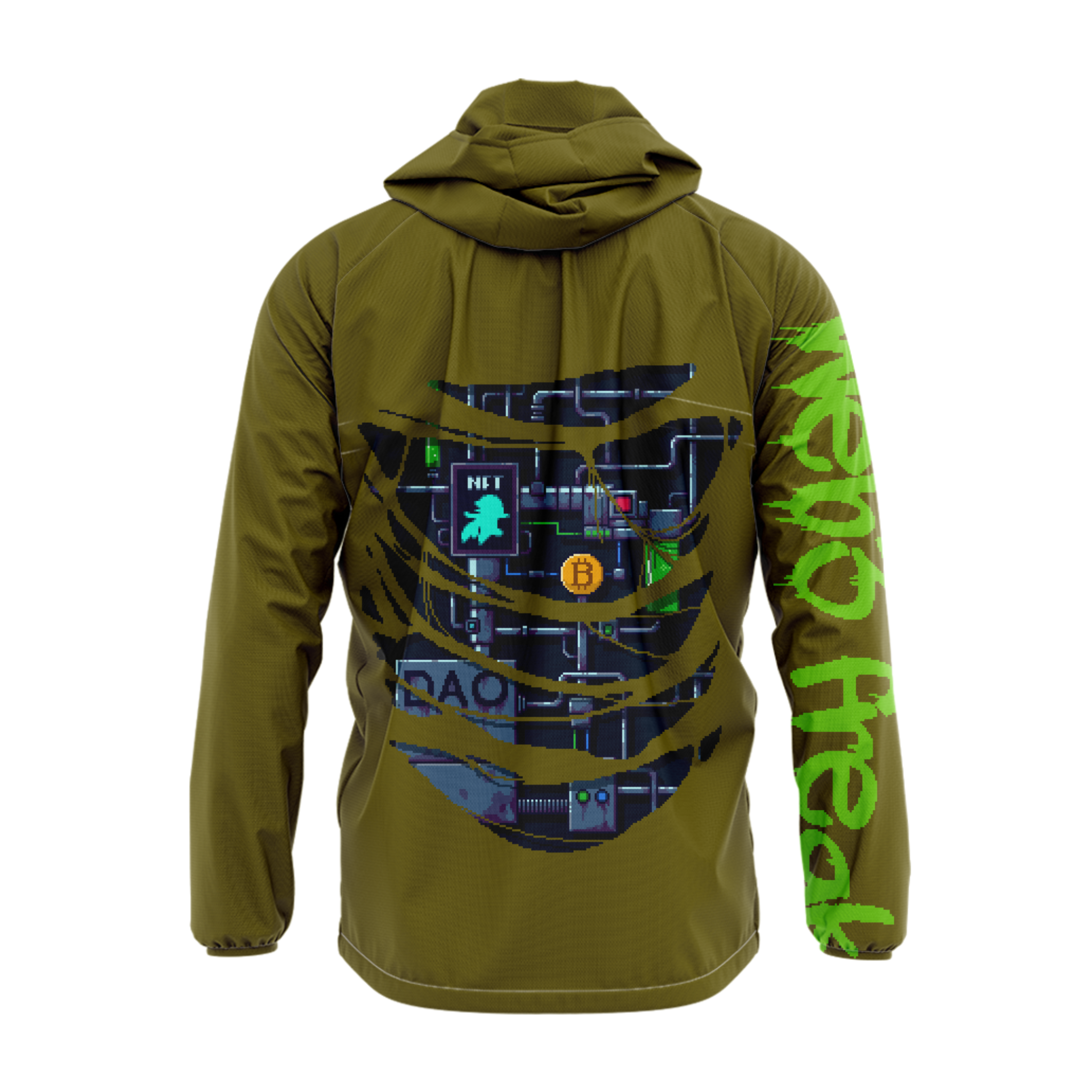 Green WEB3 Freak windbreaker back design digital fashion jacket