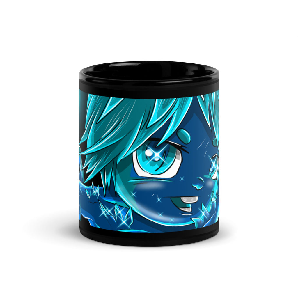Black anime coffee mug on desk premium glossy finish