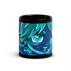 Black anime coffee mug on desk premium glossy finish