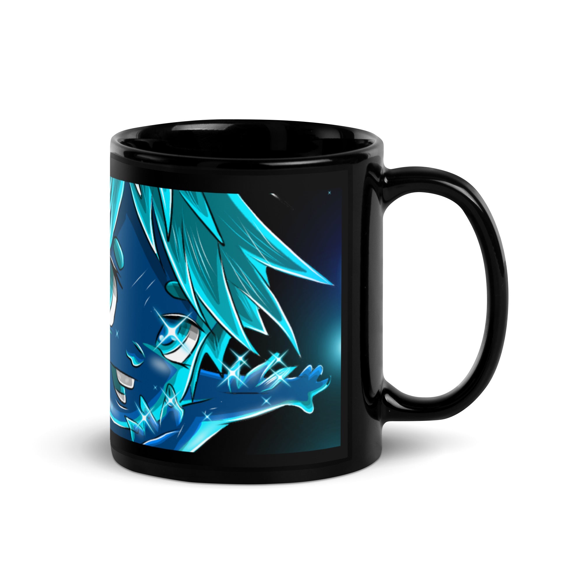 Black glossy anime coffee mug with Obsidian character artwork