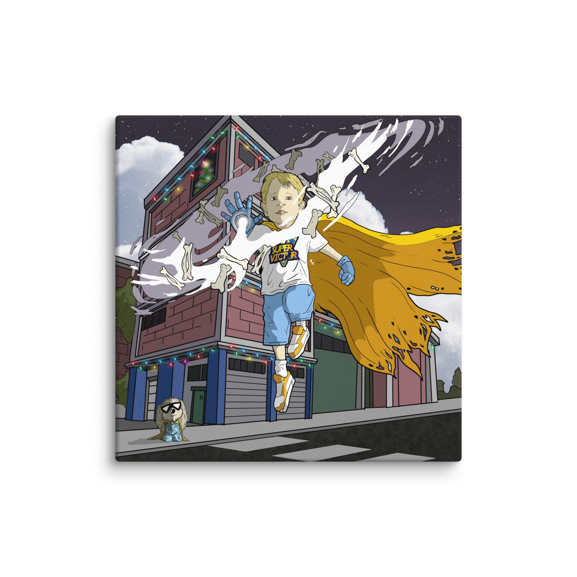 HAMHAM x SuperVictor superhero crossover wall art canvas with action scene