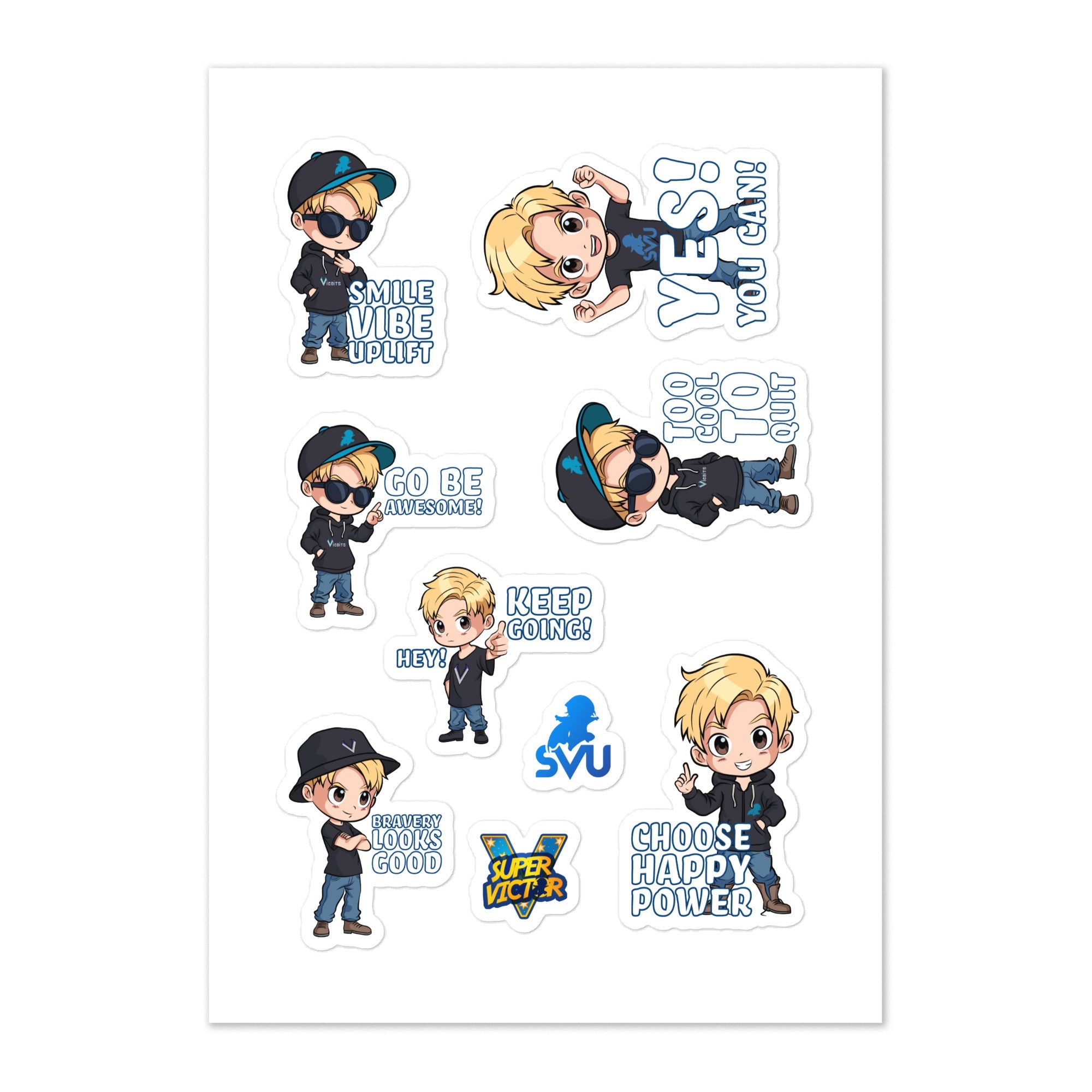 VIBE pop culture and cartoon sticker pack for laptop, phone case, and notebook
