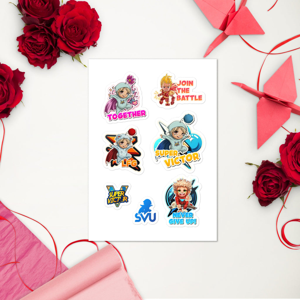 Glossy OG decorative sticker sheet with colorful superhero characters
