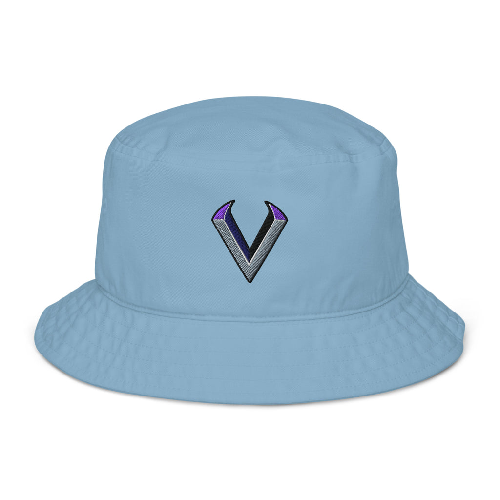 Unisex organic cotton bucket hat with UV protection and V emblem