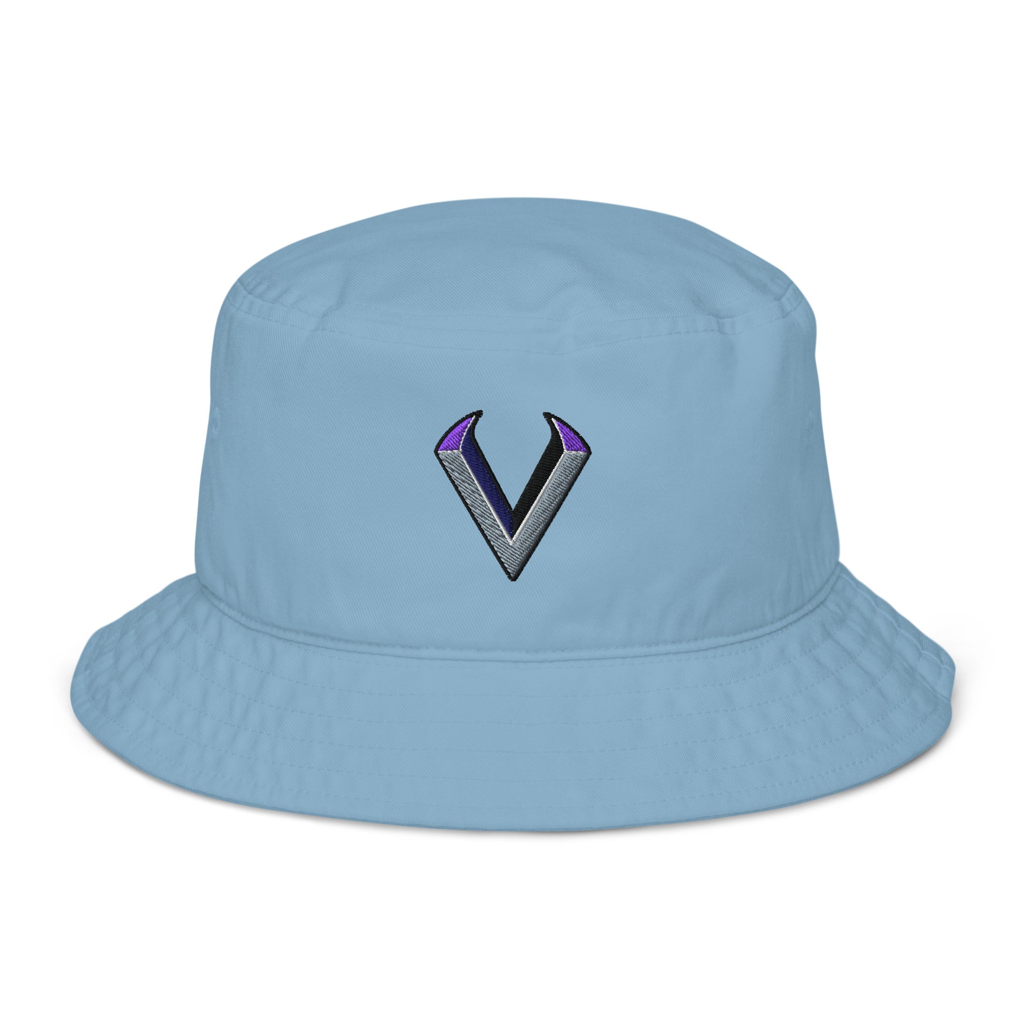 Unisex organic cotton bucket hat with UV protection and V emblem