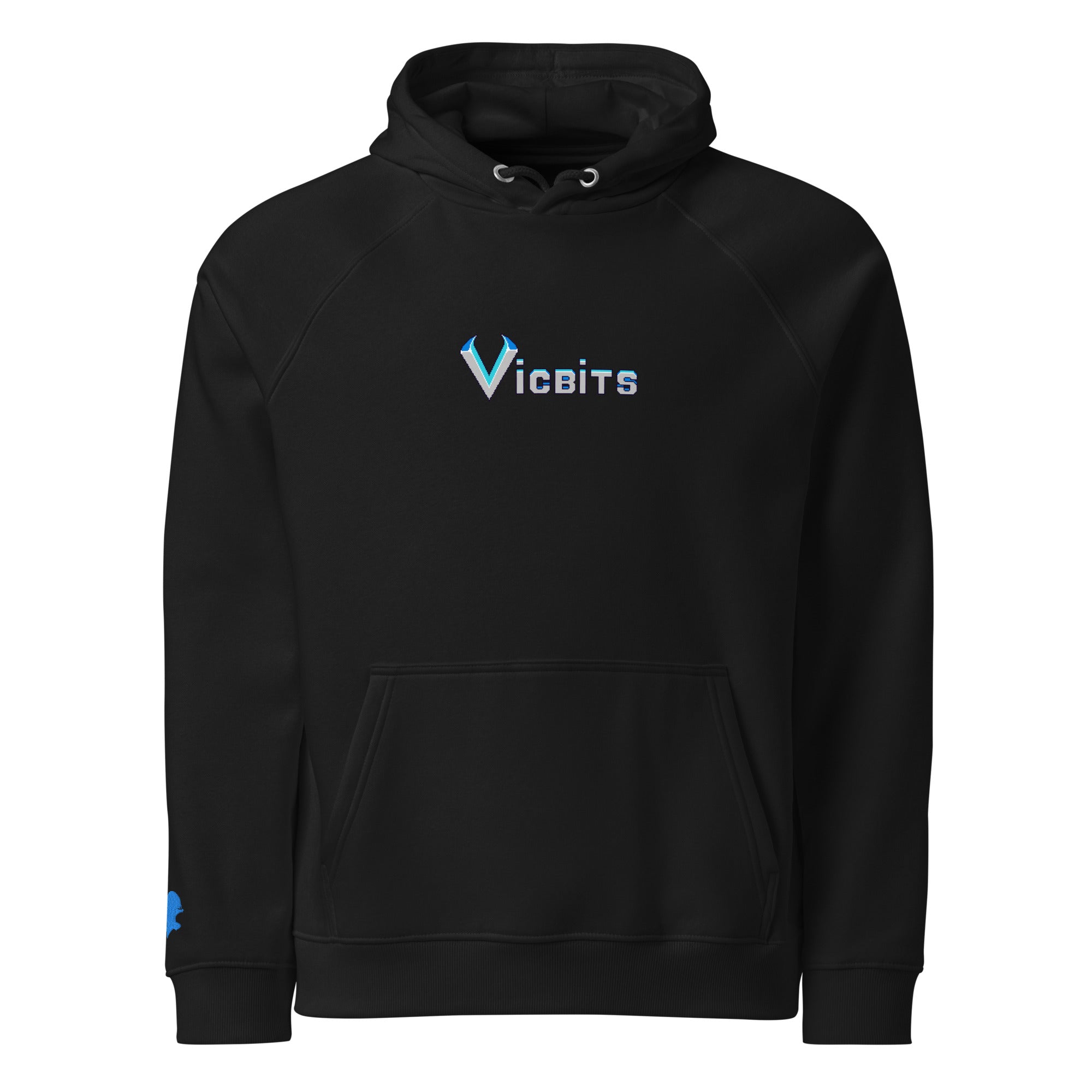 VicBits pixel hoodie black unisex gamer streetwear front view