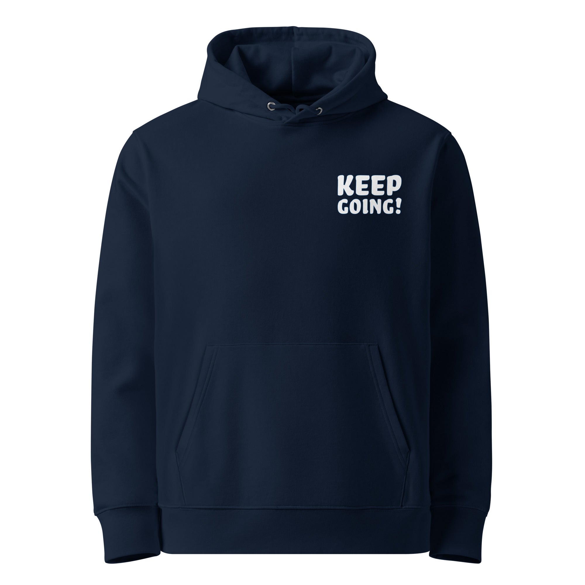 Navy blue KEEP GOING motivational streetwear hoodie for adults