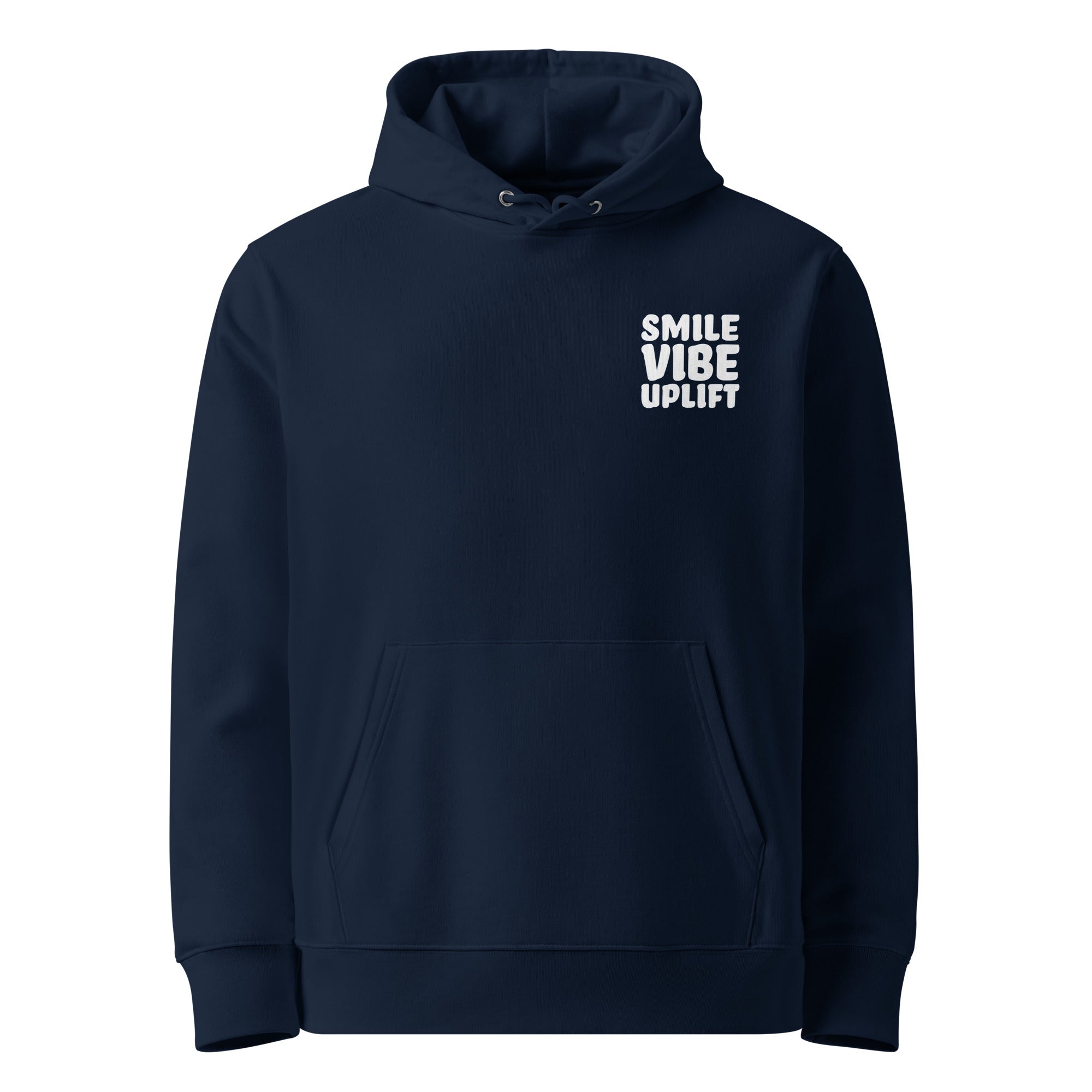 Navy blue VIBE positive streetwear hoodie for adults