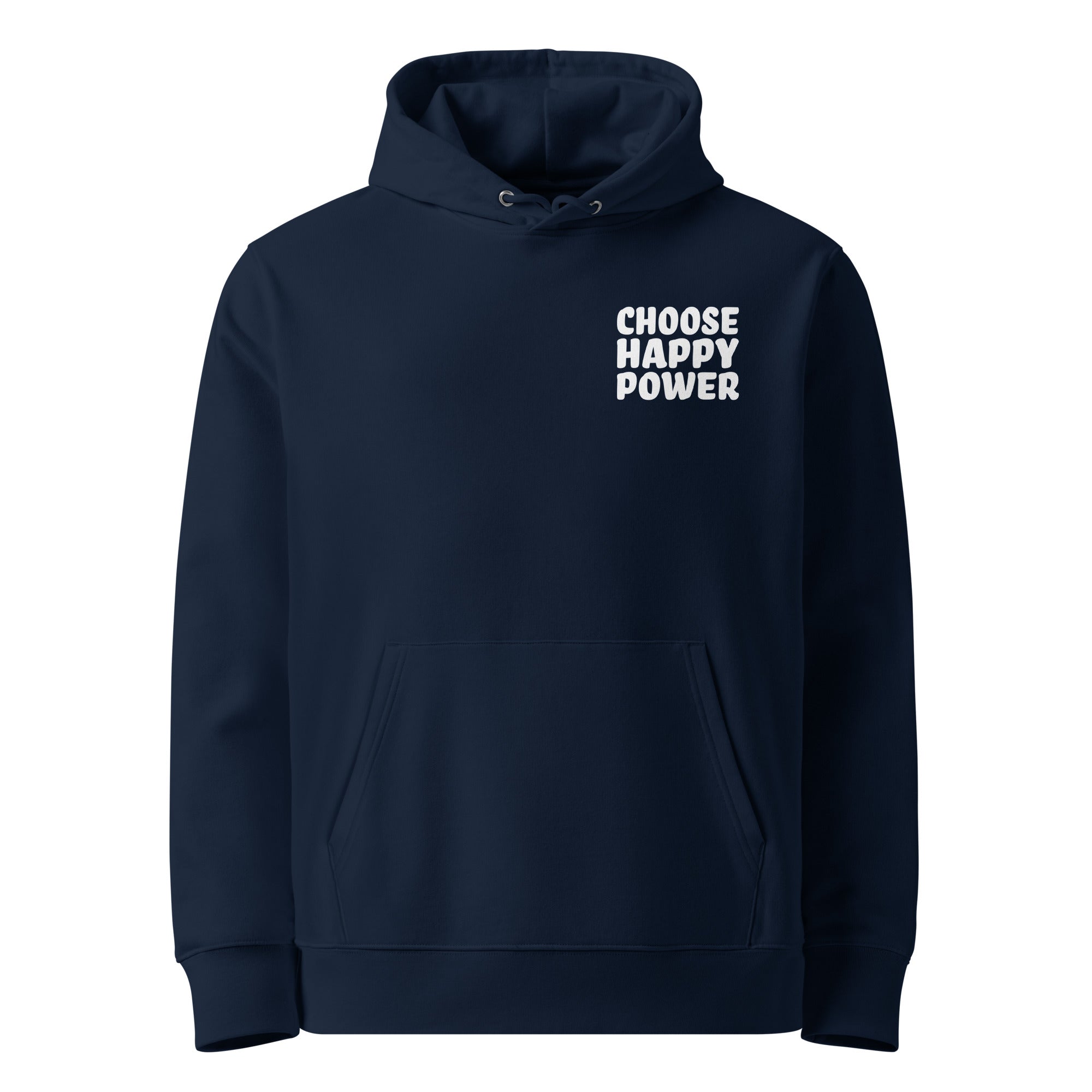 Navy blue HAPPY positive streetwear hoodie for adults