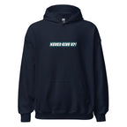 Navy blue Never Give Up motivational streetwear hoodie for adults