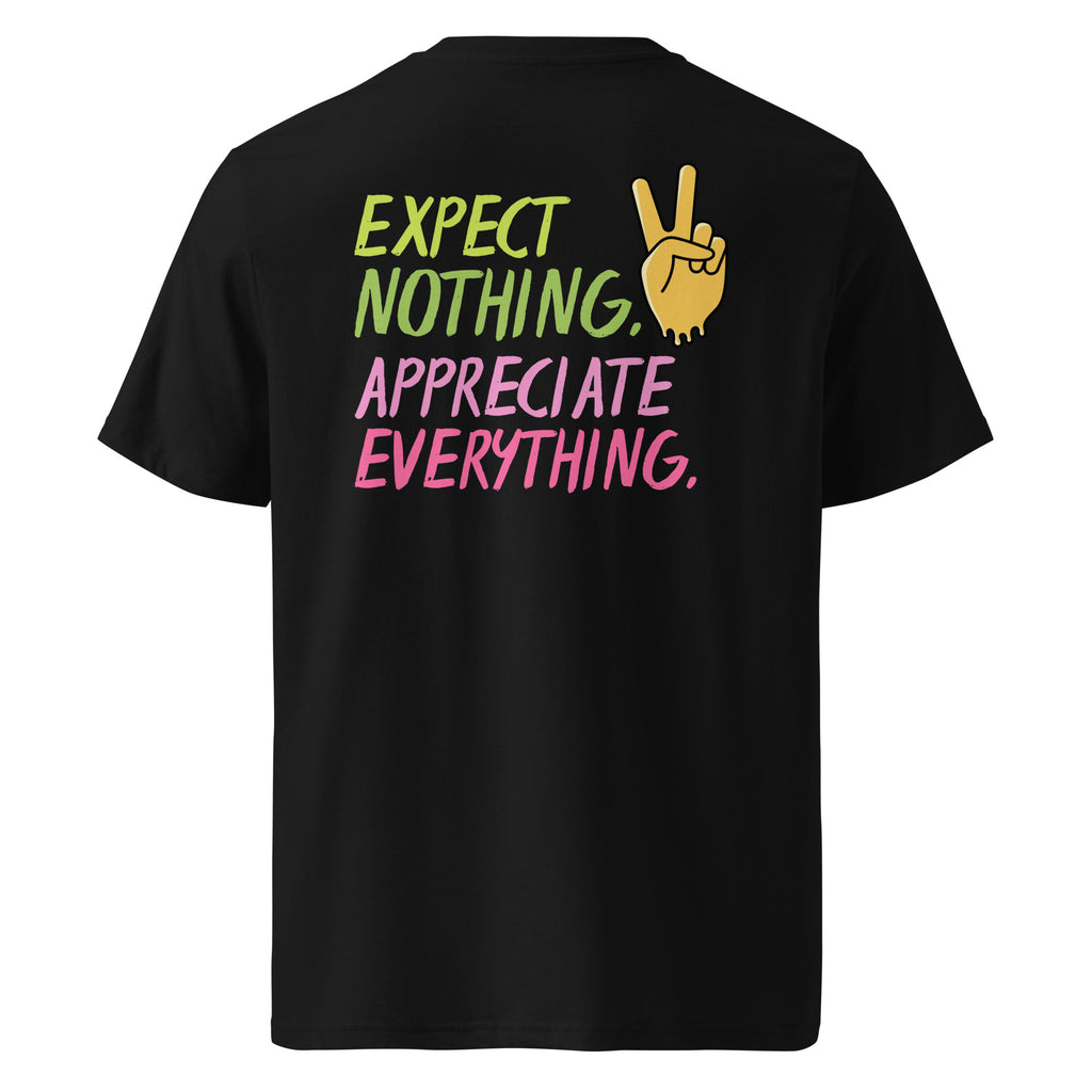 Close-up of Appreciate Everything inspirational t-shirt typography design