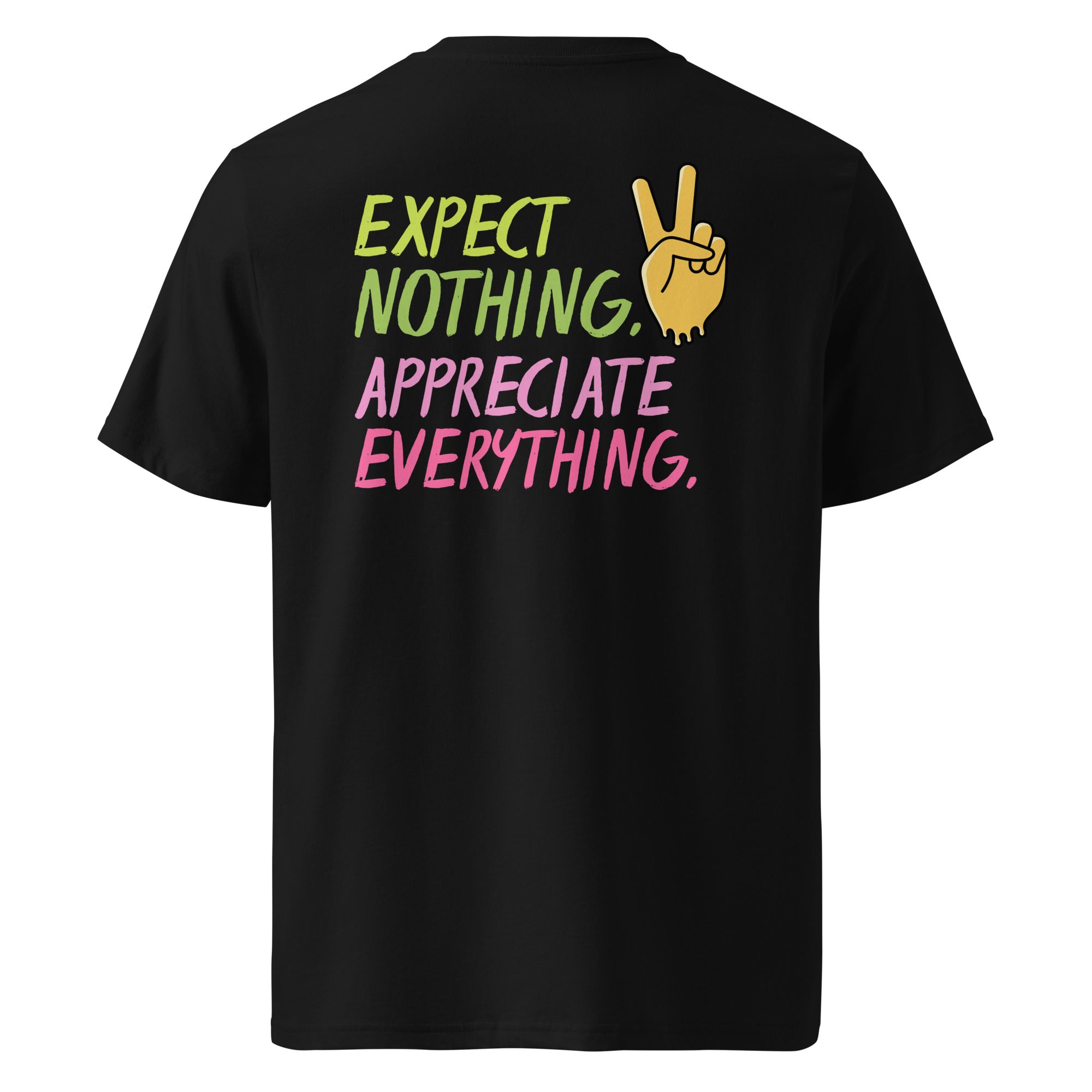 Close-up of Appreciate Everything inspirational t-shirt typography design