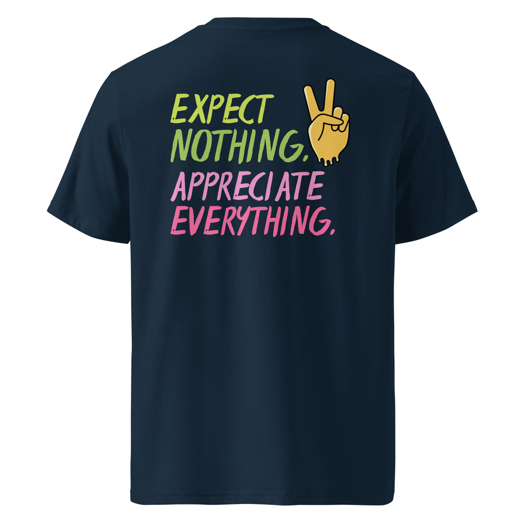 Close-up of Appreciate Everything inspirational t-shirt typography design