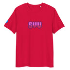 Red pixel gamer t-shirt with SVU logo printed in pixel art style
