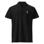 SuperVictor SuperPOLO black unisex premium polo shirt front view minimalist streetwear design
